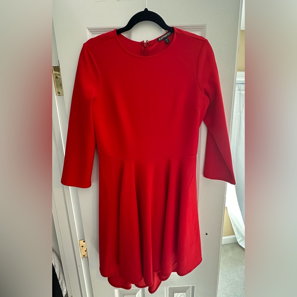 Express Vibrant Red Crew Neck Dress